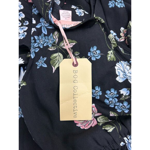 BO.G Collective Floral Wrap Maxi Dress Black/Blue Small With Flutter Sleeves NWT - Picture 13 of 16